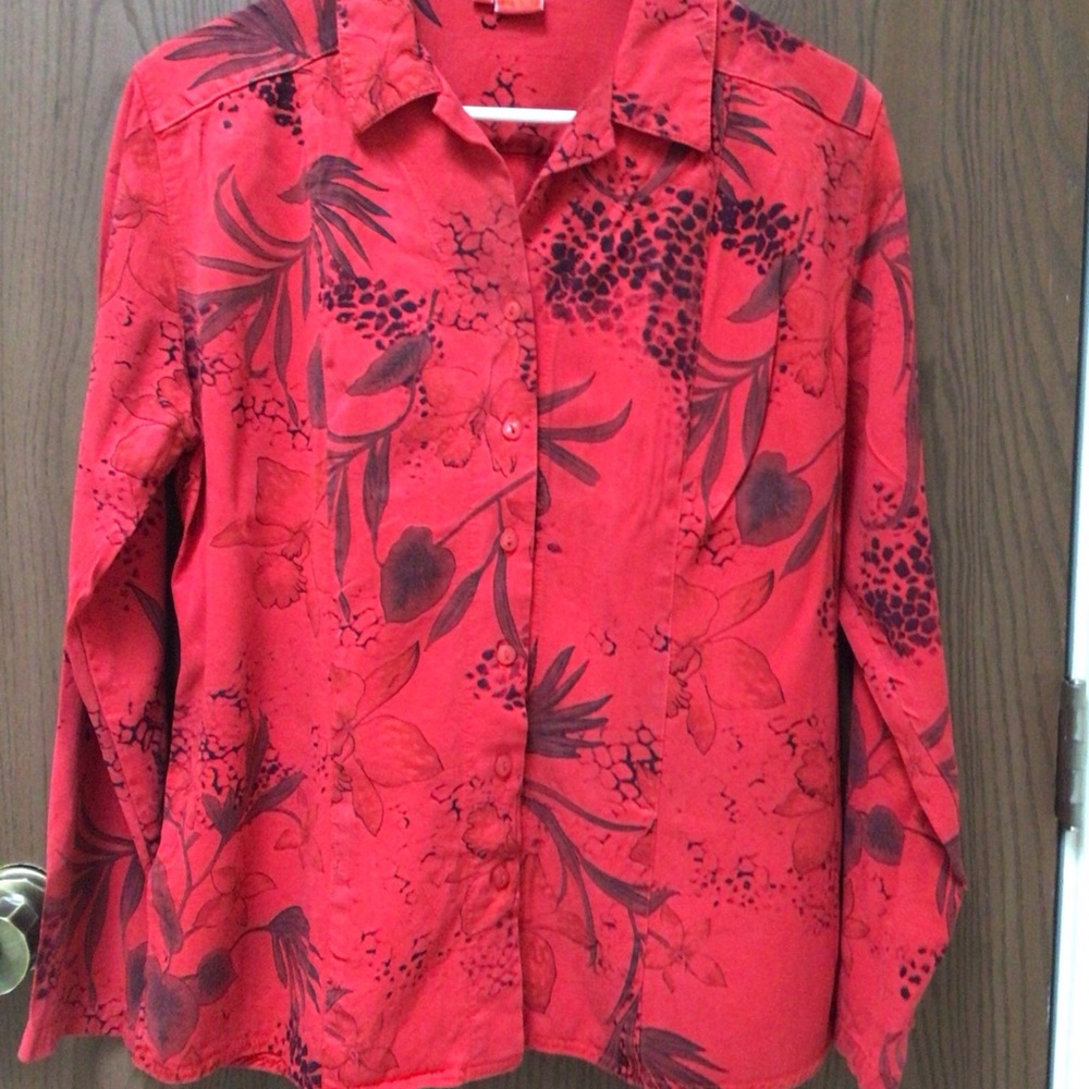 NEW Tianello Red Floral Blouse tencel rayon, sz S